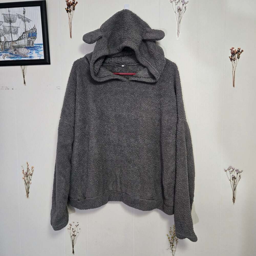 Women's Unbranded Gray Fleece Bear Ear Fuzzy Hoodie and Shorts 2Piece Set 3XL